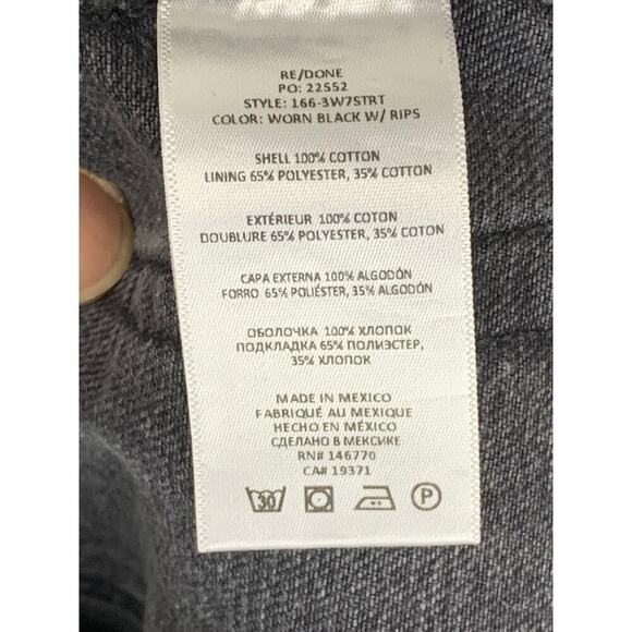 RE/DONE 70'S Straight Leg High Rise Jeans in Worn Black with Rips - Size 23 - Picture 7 of 8